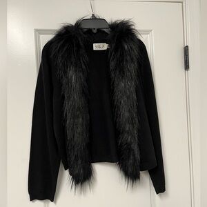 Eliza J Black Sweater with Faux Fur Trim